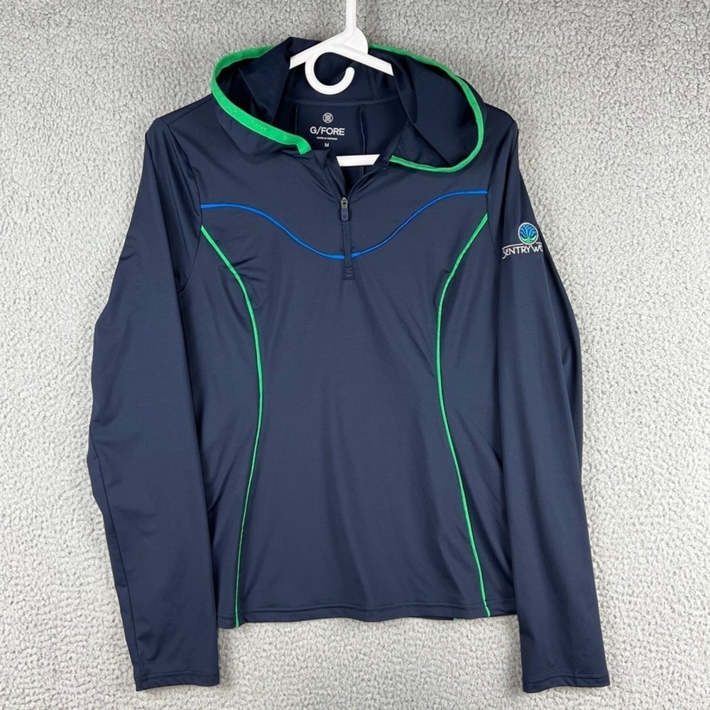 G/Fore Contouring Interlock 1/4 Zip Mid Layer Hooded Pullover Golf Shirt Women M